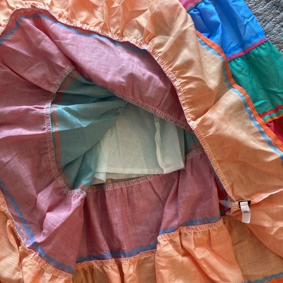 Two Twin Style Striped w printed ribbon accents flared Midi Skirt Asian size XL - Picture 8 of 8